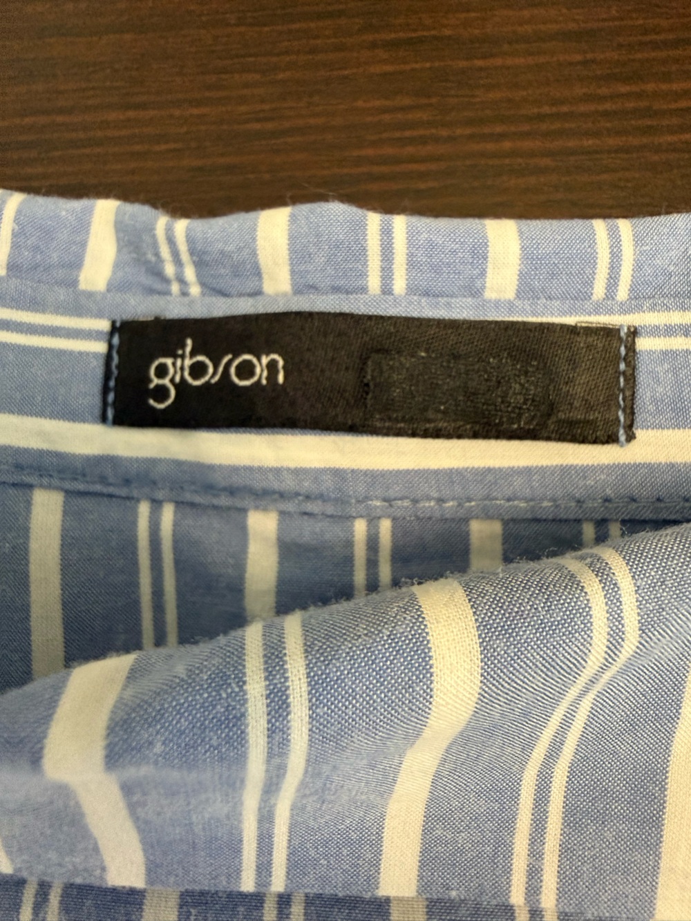 Gibson Asymmetrical Collar Blue White Stripe Top Cotton Blend Pullover Shirt LG - Picture 7 of 14